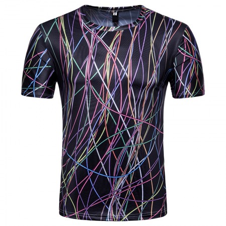 Men's 3D Short-Sleeved Printed T-Shirt Line Printing Design Casual Sports T-Shirt